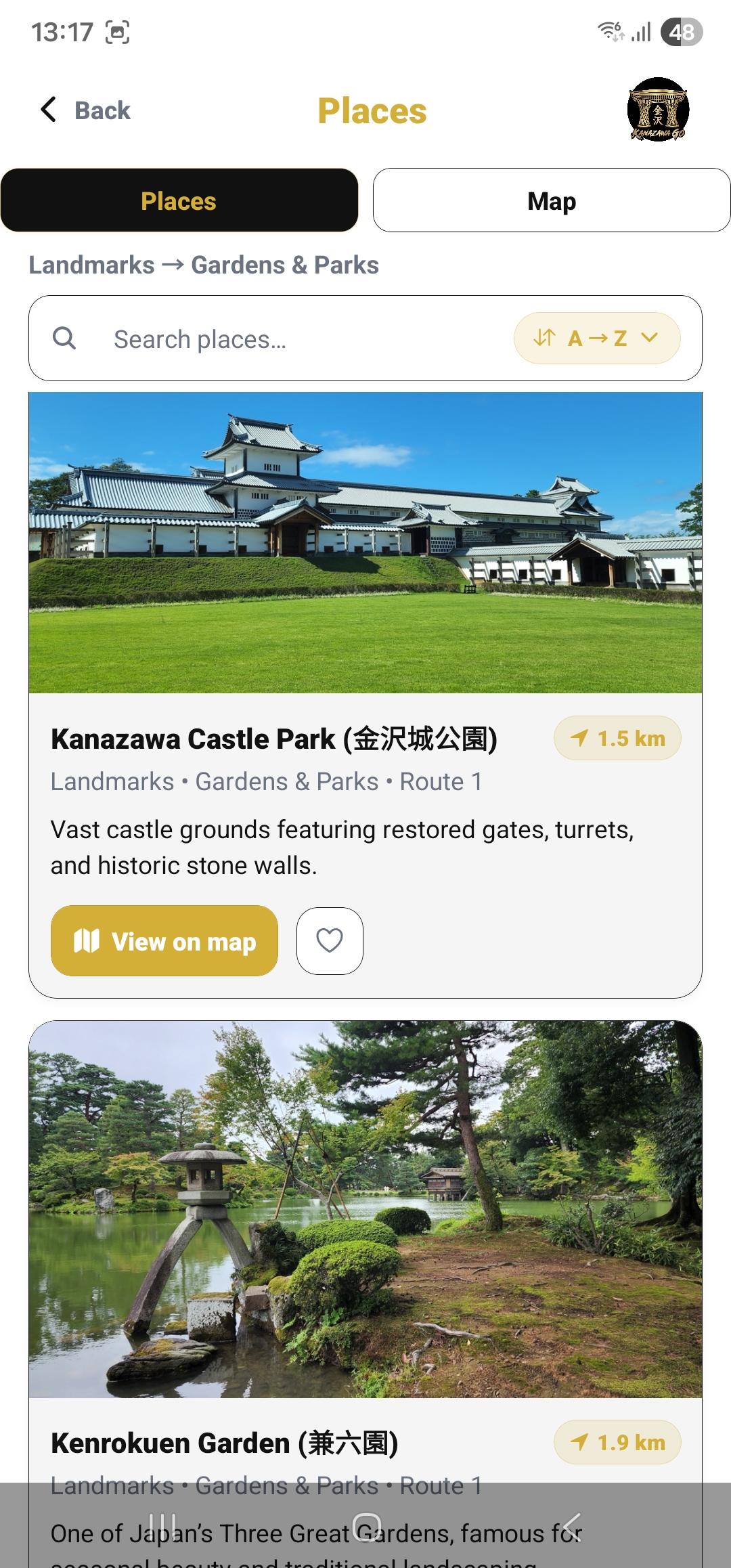 Kanazawa Guide App Landmarks
